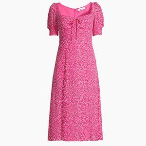 Likely Mollina pink fuschia floral dress puff sleeve high slit 4